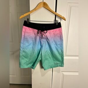 Hollister Men’s Board Shorts Trunks Size 28 Pastel Ombre Colored Swim Surf Trave